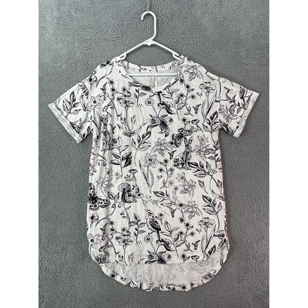 Anthropologie monochrome botanical floral bird top